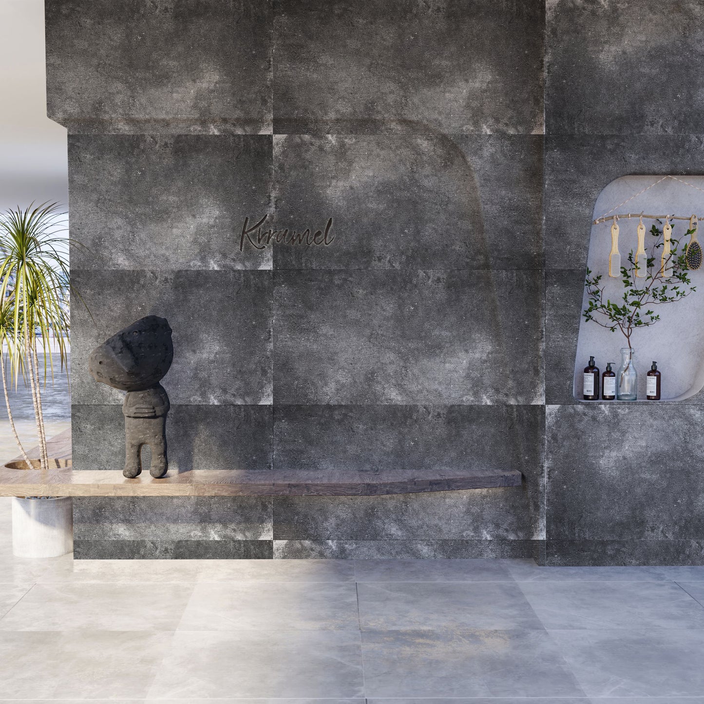 Tấm ốp đá uốn cong - Mã: Ando cement (Dark grey)