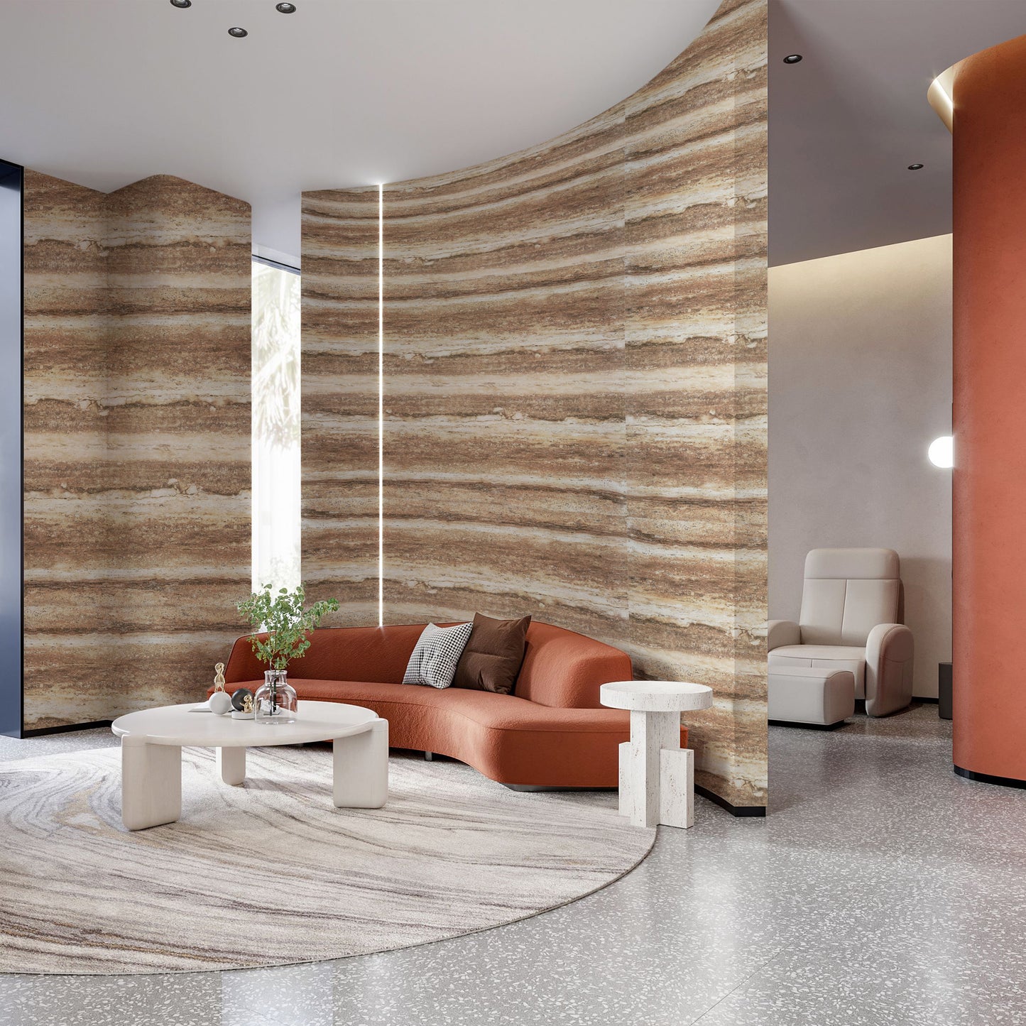 Tấm ốp đá uốn cong - Mã: Linear Travertine (Claybank)