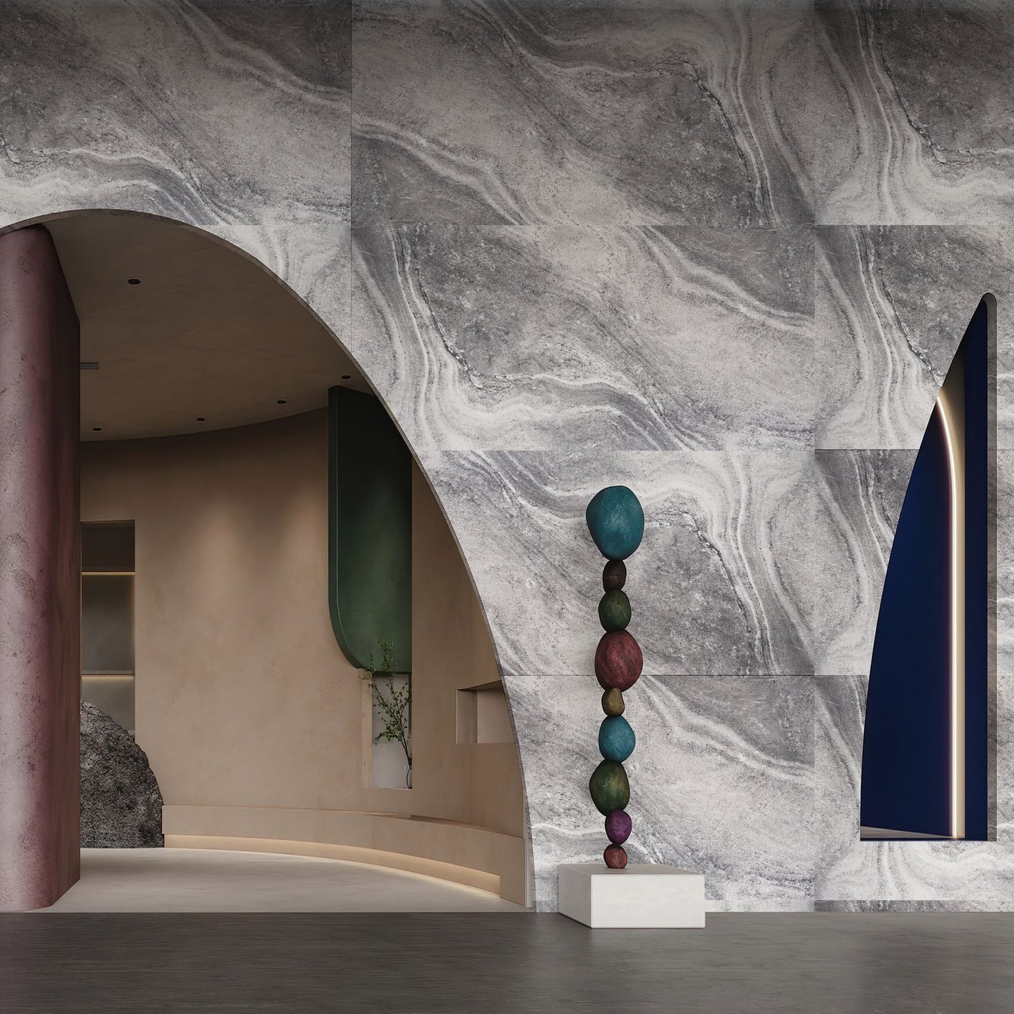 Tấm ốp đá uốn cong - Mã: Stream limestone (Dark grey)