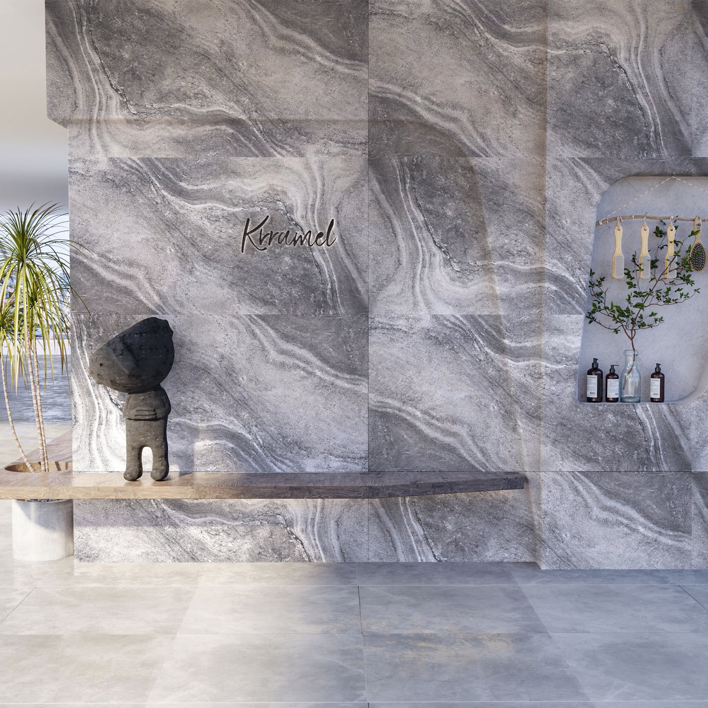 Tấm ốp đá uốn cong - Mã: Stream limestone (Dark grey)